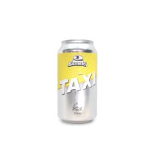 Beer can with yellow and silver design