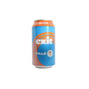 Beer can with blue and orange design